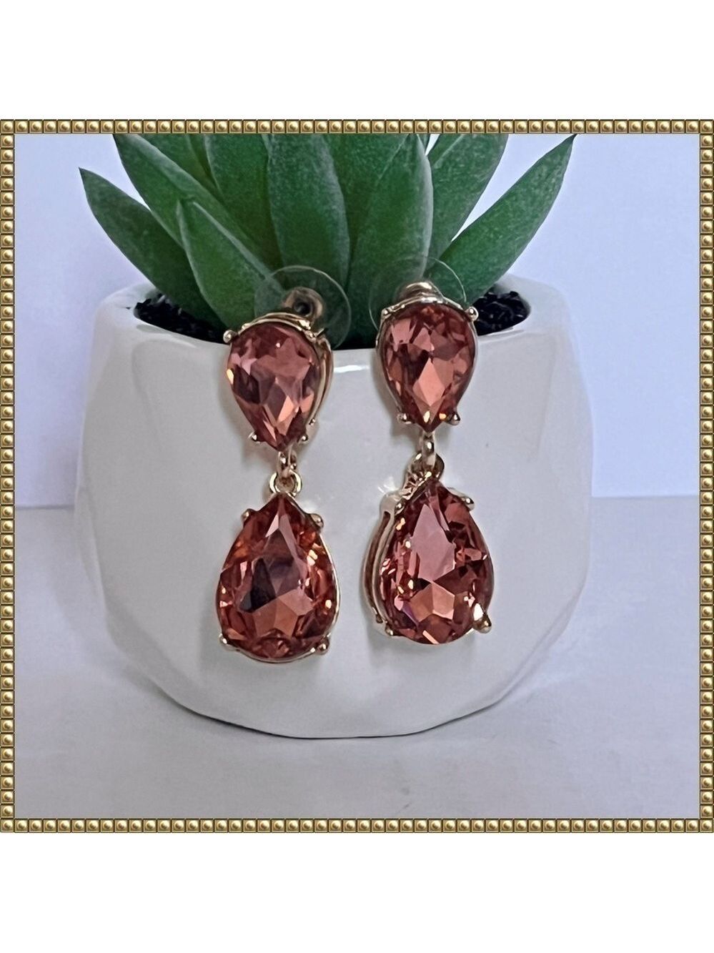 Blush Pink Gold Tone Dangle Drop Earrings New In Box